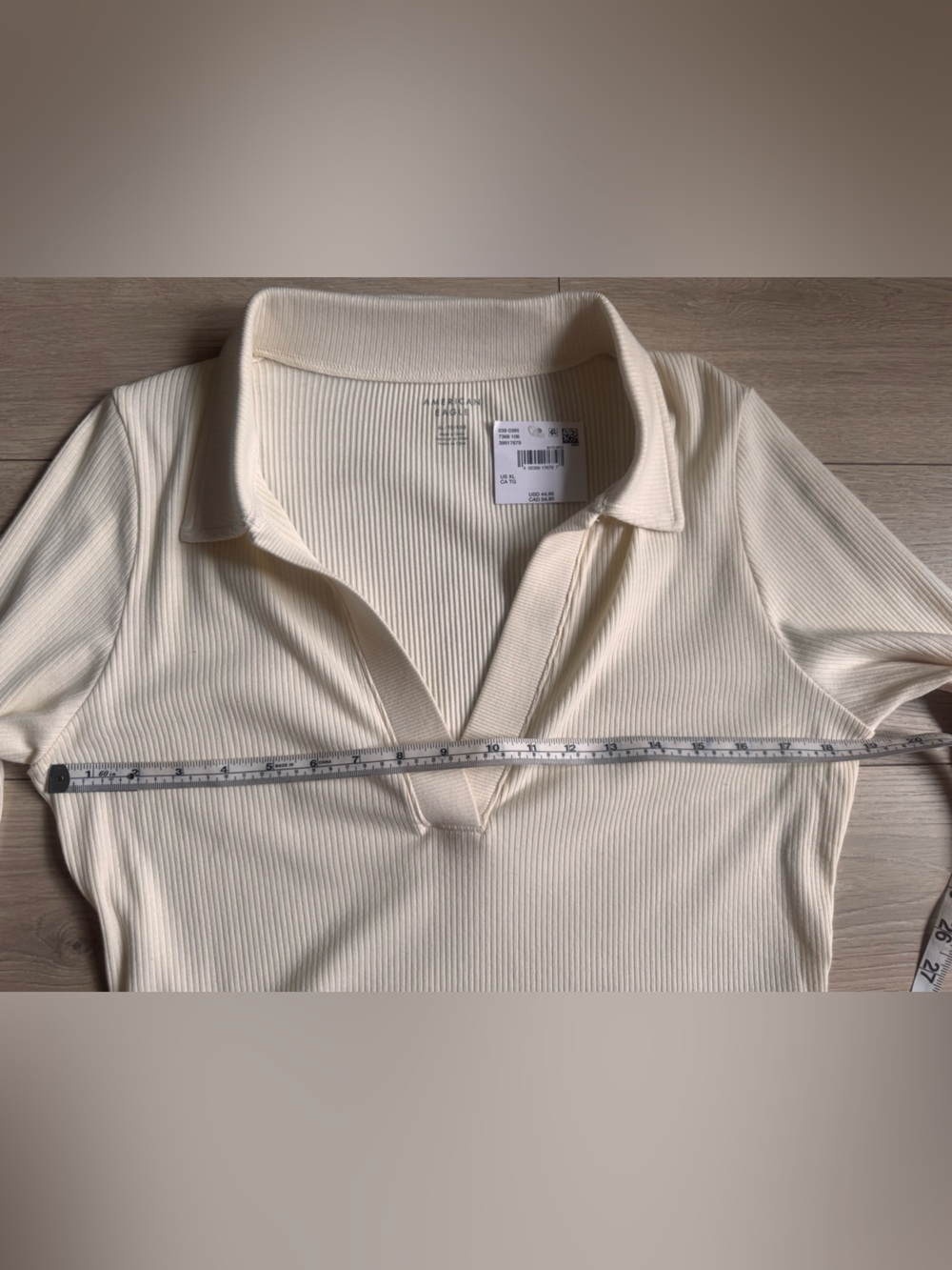 NWT American Eagle Outfitters Ribbed Collared Long Sleeve Top in Off-White XL - Picture 7 of 10